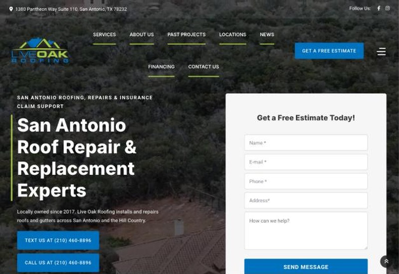 The current Live Oak Roofing homepage